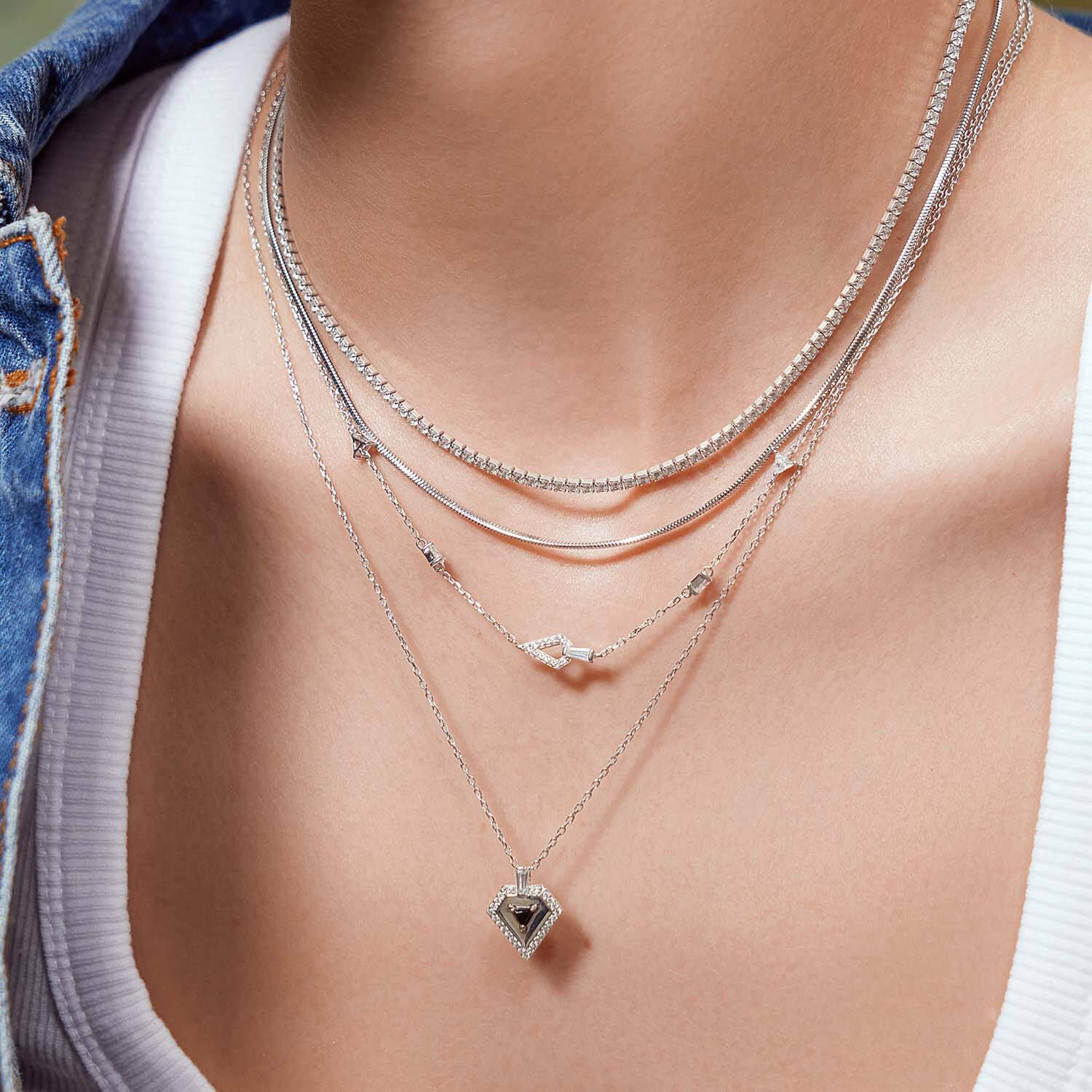  Sunshine Chaser - Silver / Rhodium plated - Zirconia - 46-50 cm
